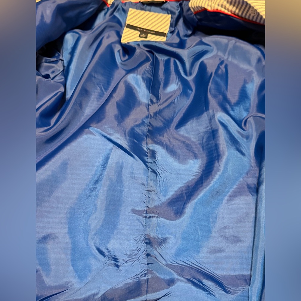 Tommy Hilfiger NWOT Light Blue and White Striped Double Breasted Trench Coat - Picture 11 of 11